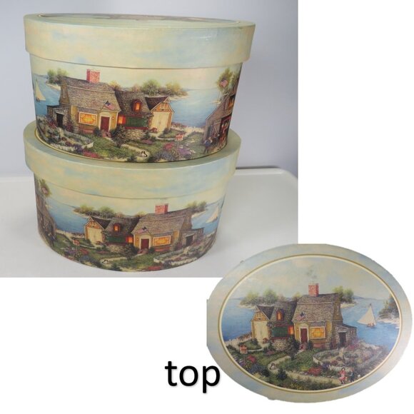 Nantucket Costal Oval (2) Boxes Storage by Bob's Boxes Linda Nelson Stocks - Picture 1 of 16